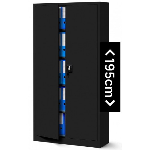 JAN NOWAK - Kovová policová skříň se zámkem  JANH eco - černá - rozměr 195x90 cm 