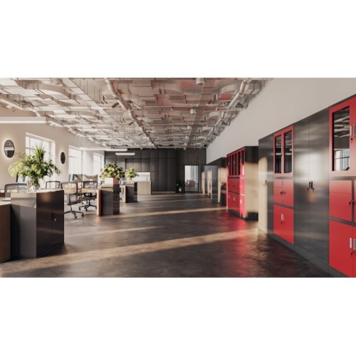 JAN NOWAK - Kovová policová skříň JANA se zámkem - antracit/červená - rozměr 185x90 cm 