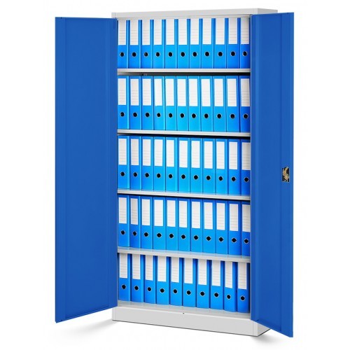 JAN NOWAK - Kovová policová skříň JANA se zámkem - šedá/modrá - rozměr 185x90 cm 