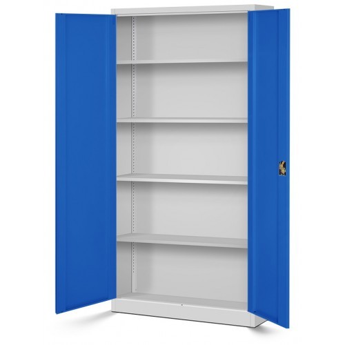 JAN NOWAK - Kovová policová skříň JANA se zámkem - šedá/modrá - rozměr 185x90 cm 