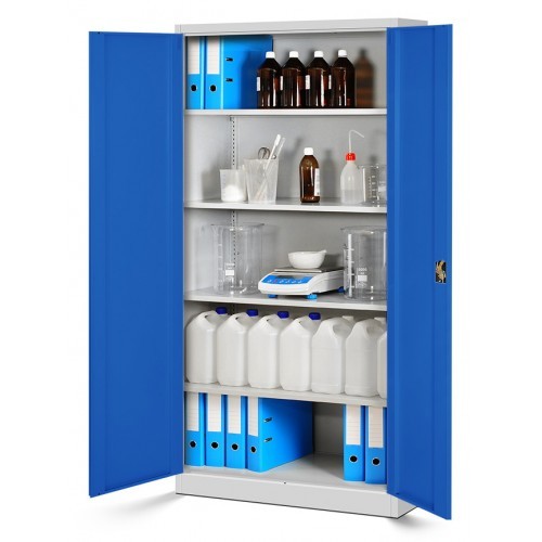 JAN NOWAK - Kovová policová skříň JANA se zámkem - šedá/modrá - rozměr 185x90 cm 