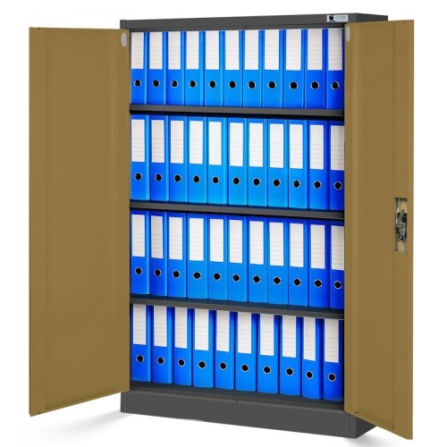 JAN NOWAK - Kovová policová skříň EVA se zámkem - antracyt/ořech - rozměr 140x90 cm 