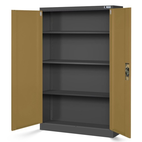 JAN NOWAK - Kovová policová skříň EVA se zámkem - antracyt/ořech - rozměr 140x90 cm 