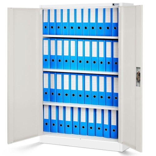 JAN NOWAK - Kovová policová skříň EVA se zámkem - bílá/dub sonoma - rozměr 140x90 cm 