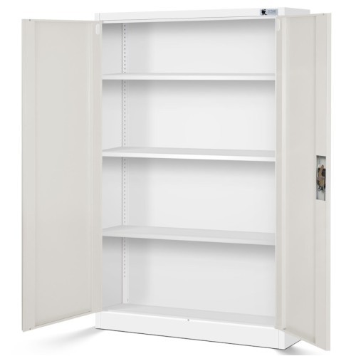 JAN NOWAK - Kovová policová skříň EVA se zámkem - bílá/dub sonoma - rozměr 140x90 cm 