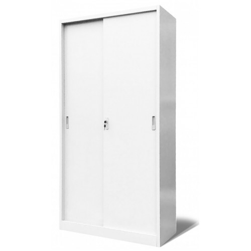 JAN NOWAK - Kovová policová skříň se zámkem  a posuvnými dveřmi BUKA  - bílá  - rozměr 185x90 cm 