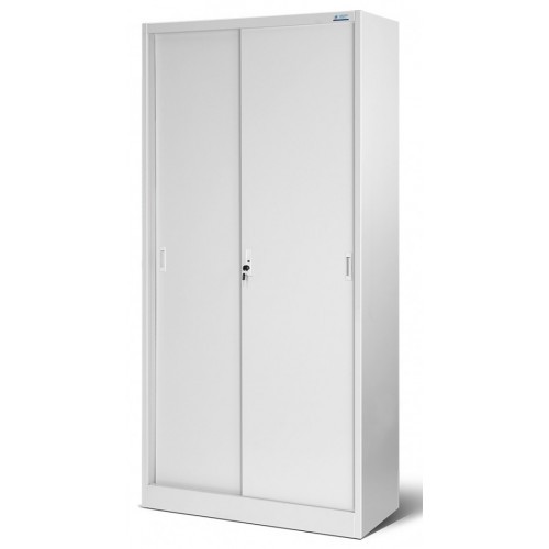 JAN NOWAK - Kovová policová skříň se zámkem  a posuvnými dveřmi BUKA  - šedá - rozměr 185x90 cm 