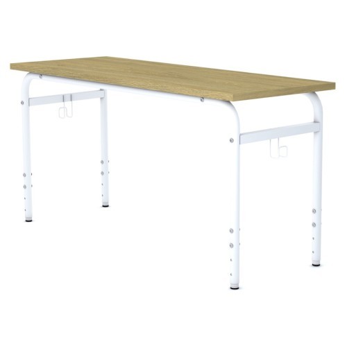 Školní lavice SOBRE- výškově nastavitelná - pro 2 źáky - rozměr 130x50 cm - deska dub/podnož bílá