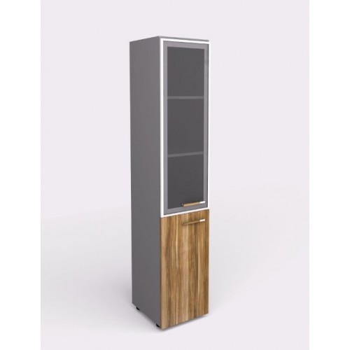 Kancelářská skříň policová kombinovaná se sklem  WELS - levá - výška 196,5 cm - 104552