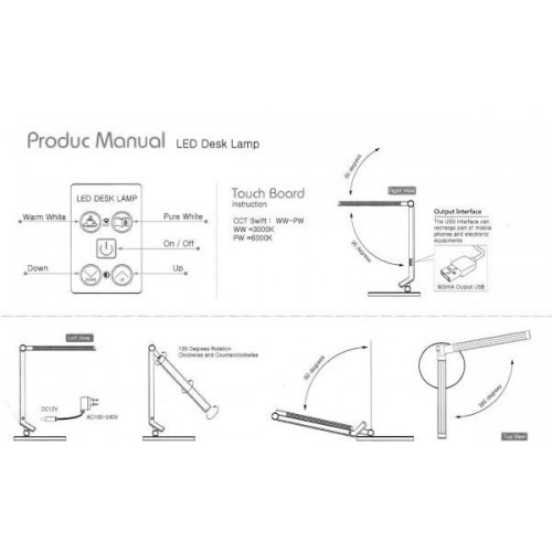 LED stolní lampa s USB zásuvkou 32LED-03 WH