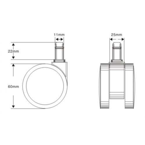 Náhradní kolečka kancelářské židle CT60281B- sada 5 ks - na tvrdé podlahy