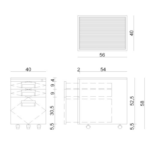 Mobilní kovový kontejner Uni-Q  324S - 3zásuvkový - stříbrný 
