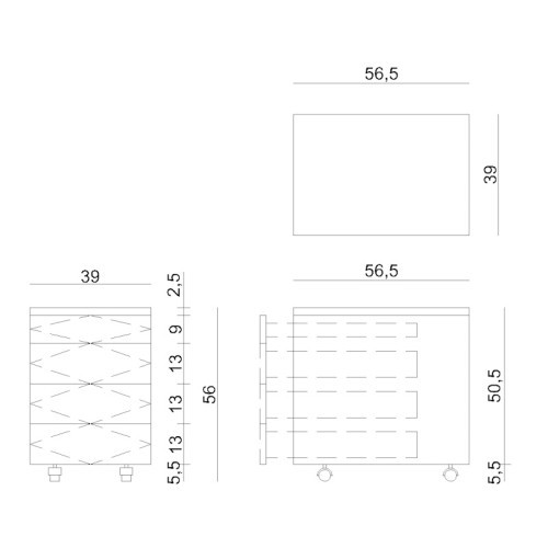 Mobilní kovový kontejner Uni-Q RP04B -  4zásuvkový - černý