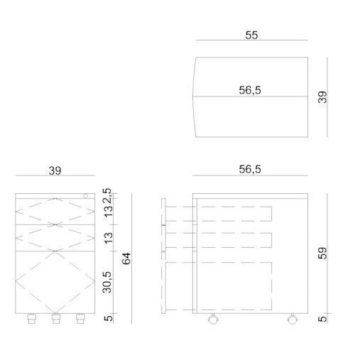 Mobilní kovový kontejner Uni-Q  RPH01W - 3zásuvkový - bílý