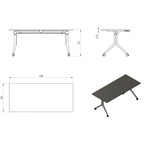 Mobilní skládací kancelářský stůl CARL - podnož černá - rozměr 180x80 cm 