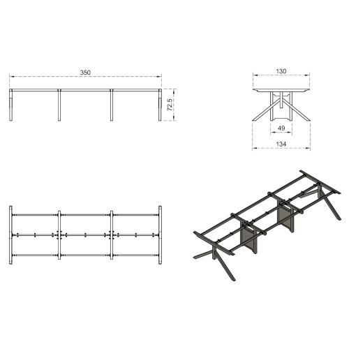 Kancelářský psací stůl MARS pro 6 osoby  - rozměr 360x140 cm 
