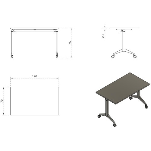 Mobilní skládací kancelářský stůl YUMI S - podnož bílá - rozměr 120x70 cm 