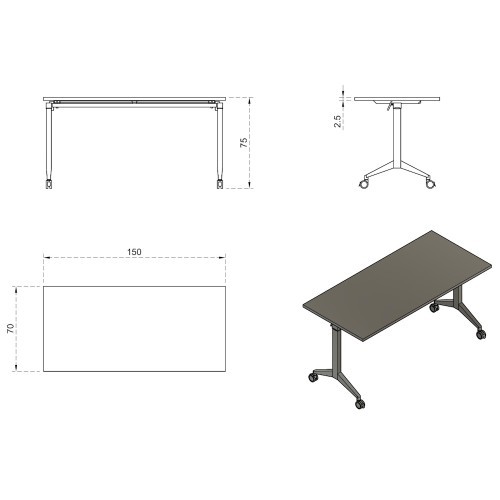 Mobilní skládací kancelářský stůl YUMI S - podnož bílá - rozměr 150x70 cm 