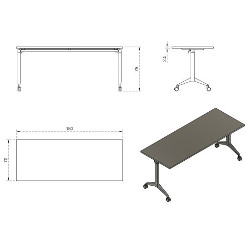 Mobilní skládací kancelářský stůl YUMI S - podnož černá - rozměr 180x70 cm 